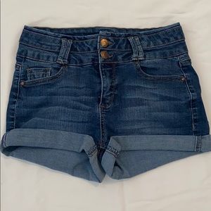 high rise blue jean shorts